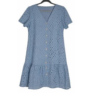 Kirundo womens xl eyelet shift dress baby blue peplum boho